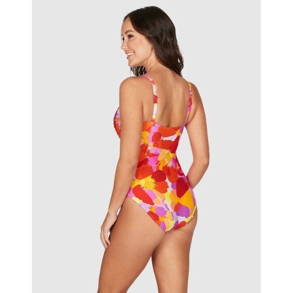 Nip Tuck Mauve Poppies Joanne Twist Front Design Tummy Control Swimsuit Sz 4 - Picture 3 of 11